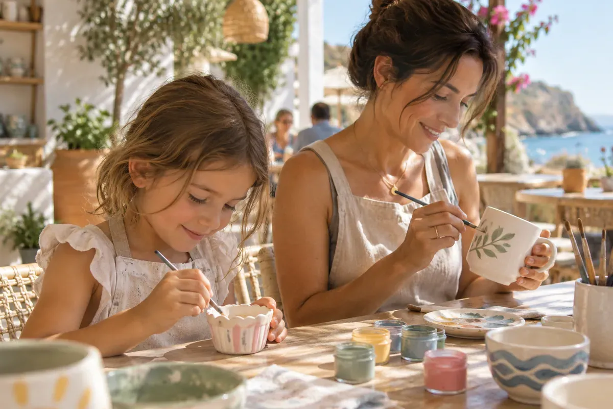 Ceramic painting at a café table. Draft image for local review.
